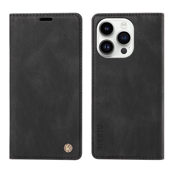 Fodral för iPhone15promax 6.7 svart hudkänsla matt magnetisk sug läder solid fli