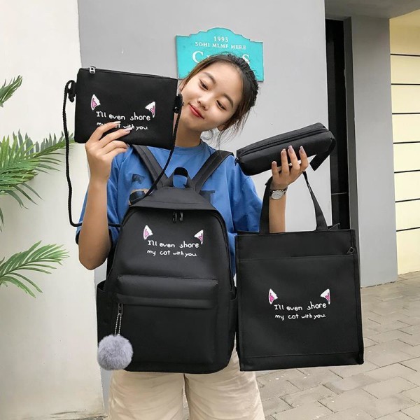 Kvinder pige rygsæk skuldertaske skoletaske Kvindelig Student Korean Style Junior High School Preppy Style Student Black