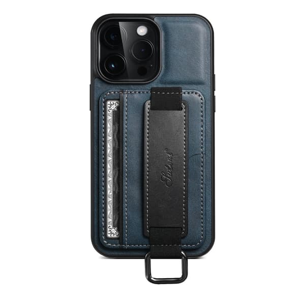 Fodral för iPhone16e H13 blått kortfack handledsrem läder