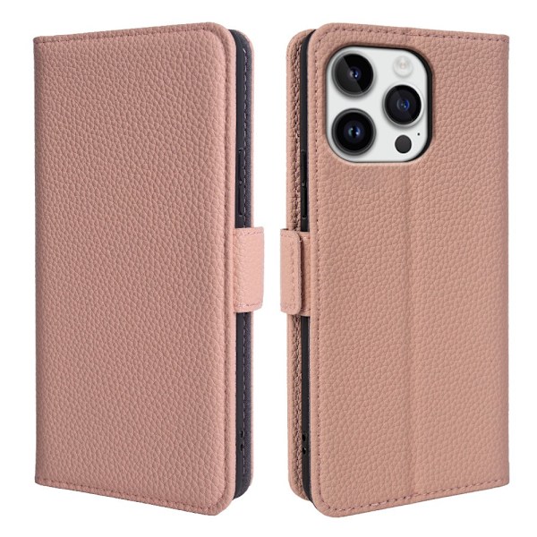 Etui til iPhone 15 Pro pink anti-fald ve læder stand
