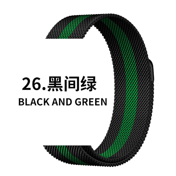 Kellon ranneke Apple Watch iWatch -kelloon Soveltuu: 1-9 sukupolvi/SE 38/40/41mm 26 musta ja vihreä