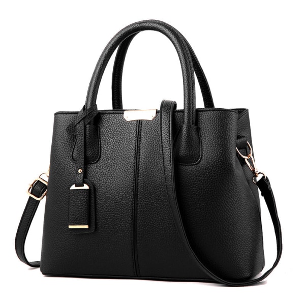 Kvinner Dame veske Enkelt litchi mønster Mote veske Skulder Crossbody Black