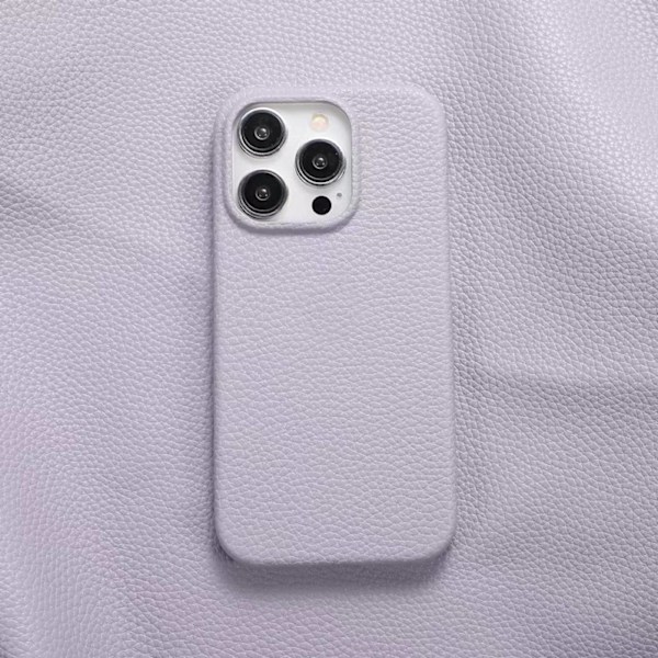 Etui til iPhone 16plus lychee mønster violet læder mønster simpelt solidt hårdt anti-fald