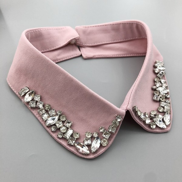 Jente falsk krage for kvinner Rutet/brun Hmade Rhinestone Ornament Liten rund hals genser hals Pink colored diamond