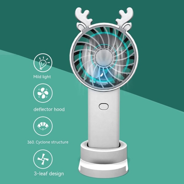 Deer Horn Håndholdt Mini Fan Moderigtigt Lodret Mobiltelefon Stand Fan Udendørs Rejse Bærbar Char Green