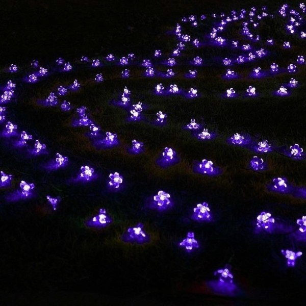 Cherry Blossom Flower Garland Solar LED String Outdoor häät joulukoristeita Purple 7M 50Led