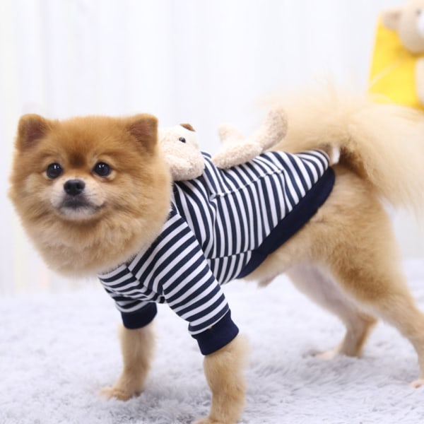 Kæledyrstøj Lomme Bjørn Hund Kat Sweater Efterår og Vinter Fleece-foret Varm Blue stripes 2xl