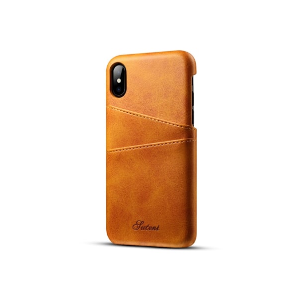 Fodral för iPhone 13 6.1 tum orange retro kortplats kalvskinn läder skyddande business