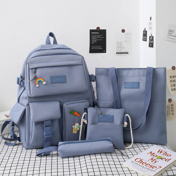1 kpl Kouluopiskelijareppu College Bookbag Matkalaukku Neliosainen Set Tytölle Monitaskuinen Suuri kapasiteetti Blue single bag