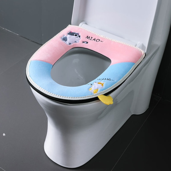 3 stk. Toiletsædebetræk Puder til husholdningsbrug Vandtæt universal lynlåsvasker varmebånd dogs and cats blue pink