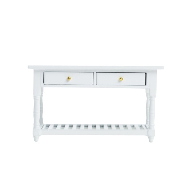 Miniatyrmøbler Leketøy Dukker Hus DIY Dekorasjon Tilbehør Mini trebord Spisebord med skuff 1:12 White