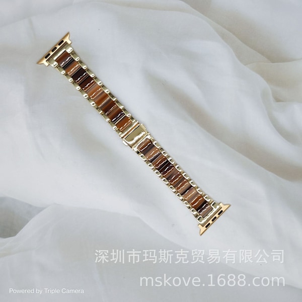 Kellon ranneke Apple Watch iWatch 38-40-41MM Kultainen ja kahvinvärinen hartsi