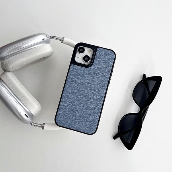 Etui til iPhone 14 stor pore læder tekstur enkelt skal blå solid silikone tynd simpel har