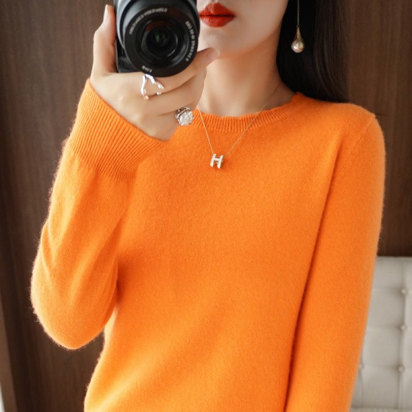 Kvinder Strik Efterår Vinter Sweater rund hals Sweater Loose Flat Base Slim Fit Orange L