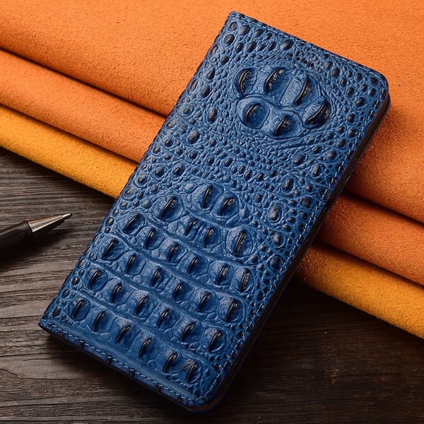 Etui til iPhone 13pro MAX Alligator Bagside Mørkeblå Læder Flip