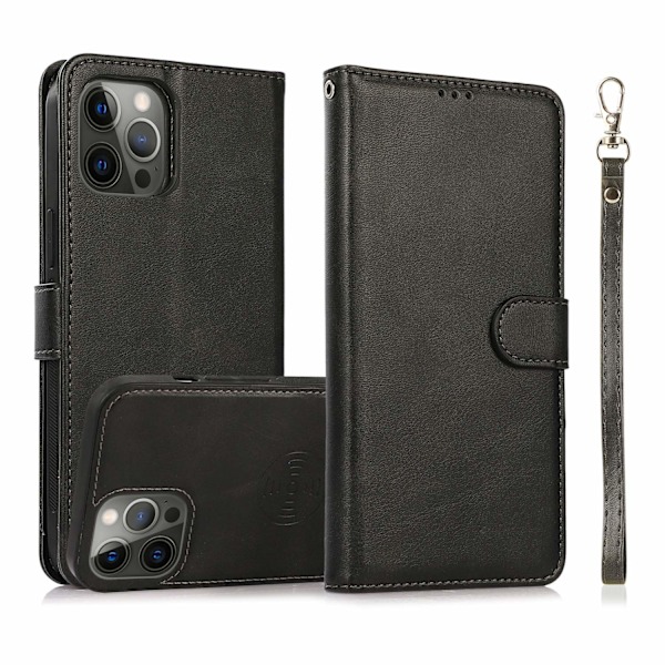Etui til iPhone 14PRO MAX sort to i én flip wallet stil læder split