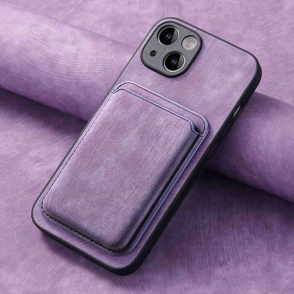 Etui for iPhone 15 Pro lilla magnetisk solid fint hull kortholder