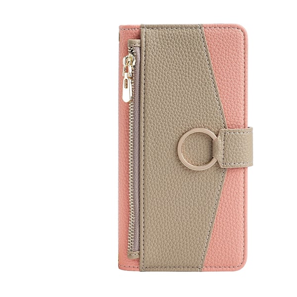 Kotelo iPhone 14 Prolle, pinkki yksittäinen nahkakotelo peilillä, crossbody, monitoiminen