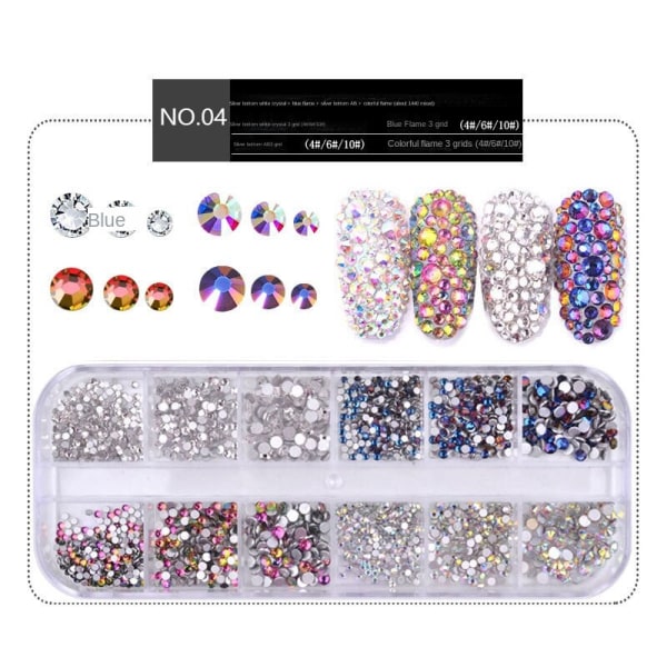 Negledekorationer til Nail Art Høj Sølvbundsbor AB Rhinestone Shiny Diamond Strip Boxed 1440 PC'er 12 grid strip box rhinestone 8#