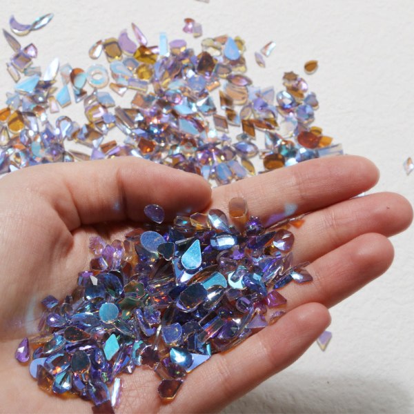 Negledekorasjoner for Nail Art Fairy Transparent Crystal Flat Shaped Aurora Rhinestone Aurora blue 100 pcs/bag