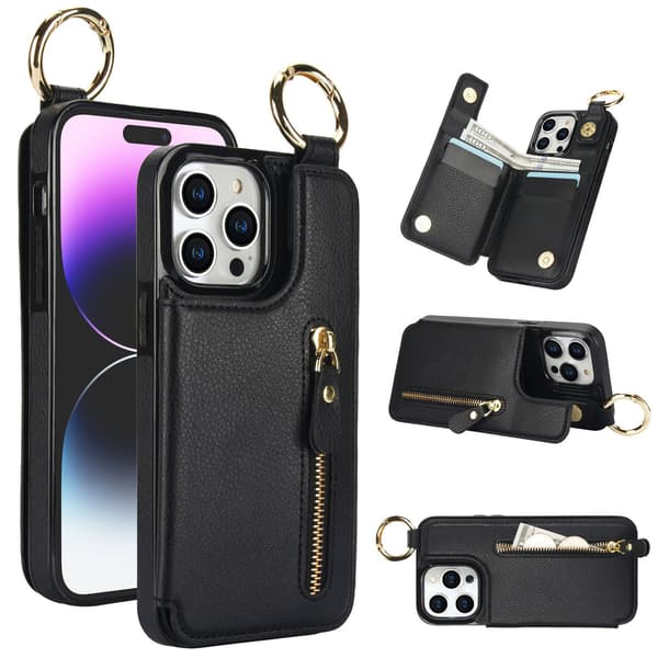Etui til iPhone 16 sort læder multifunktionel pung