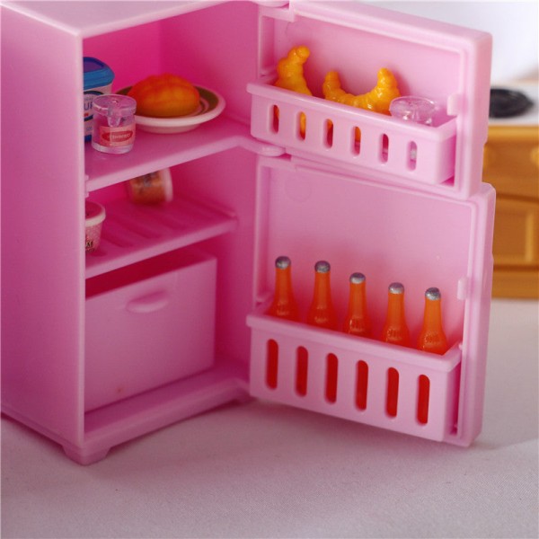 Miniature Møbler Legetøj Dukker Hus DIY Dekoration Tilbehør Mini tegneserie Pink Køleskab Pink