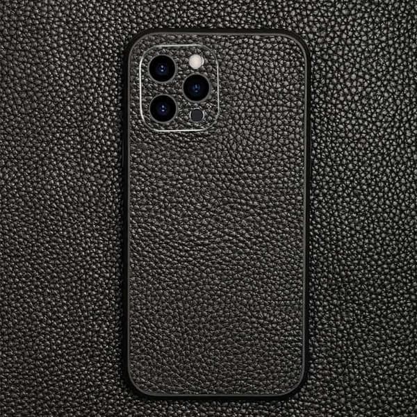 Fodral för iPhone 13 mini klassiskt svart läderram lins högkvalitativt litchimönster
