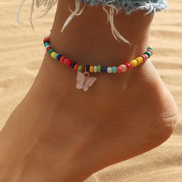 Ankelarmbånd Ankelarmbånd Kjede Barefoot Beach Foot smykker Fargelagt sommerfuglpersonlighet Color