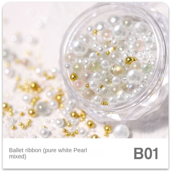 Nageldekorationer för Nail Art Ribbon Balett Skor Tredimensionell stålkula Highlight Pearl B06