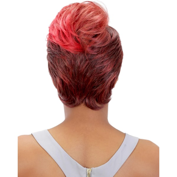 Kvinnor peruk Mode Kort lockigt hår Svart Röd Gradient Färg Huvudbonader W1 Black wine red