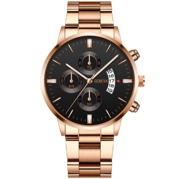 Herrklockor Kalender Stålbälte Watch Stor urtavla present Rose gold black surface