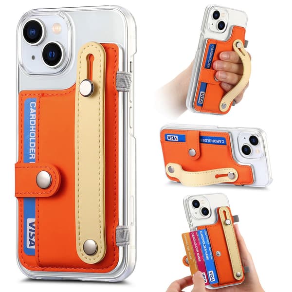 Etui til iPhone 13mini orange transparent kortholder Macron håndledsstøtte