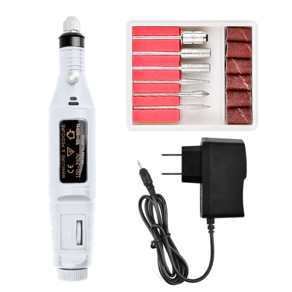 Negledekorasjoner for Nail Art Mini-slipemaskin USB bærbar elektrisk neglesliper American Standard White (OPP bag)