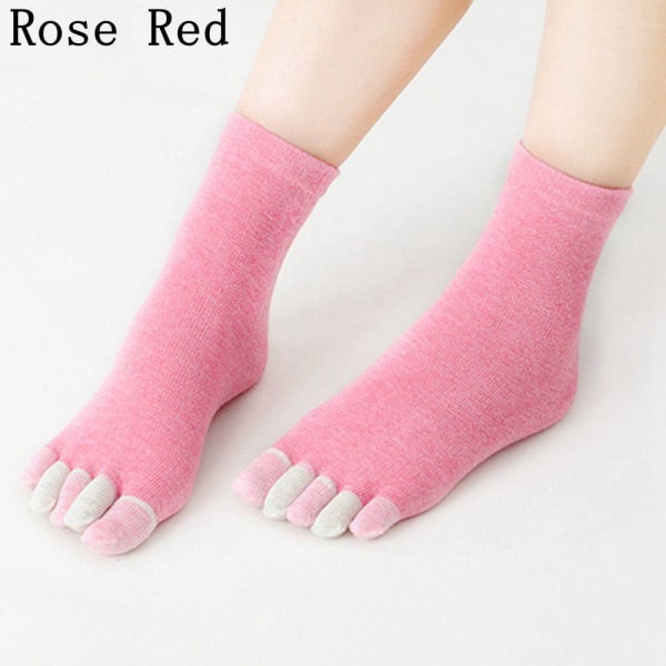 Halkfria tjejer Bekväma kvinnor tåstrumpor Five Fingers Cotton Yoga Candy Color Rose red