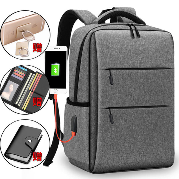 Ryggsekk Laptop 15.6 Business Double-Soulder Travel Schoolbag Gray ordinary version