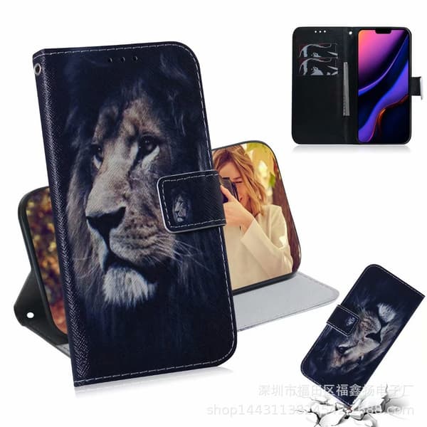 Fodral för iPhone 13 mini lejonmålad tigerprint kortplats läder