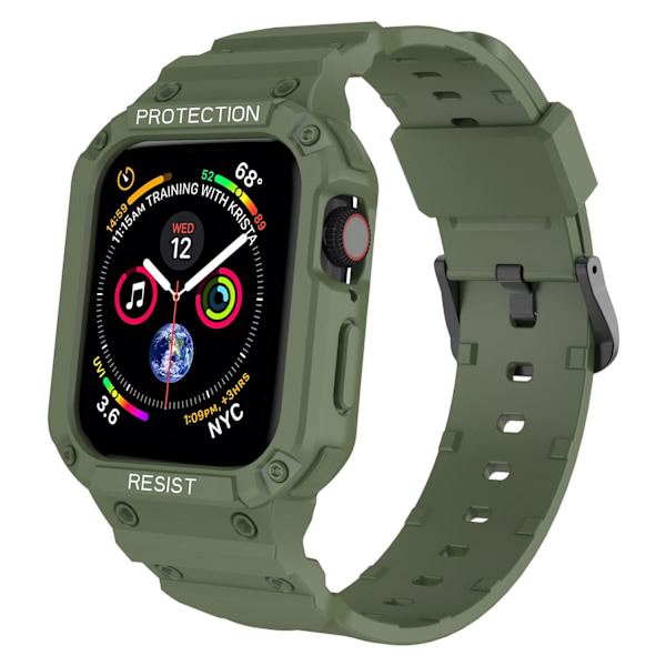 Klockarmband för Apple Watch iWatch 42/44/45mm Universal Armégrön + Svart Knapp