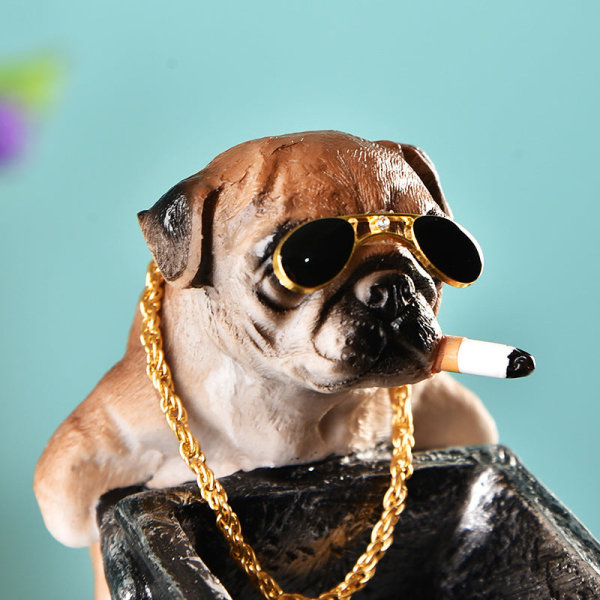 Askebeger Sosial Hund Kreativ Trend Forhindre Flyveaske Hjem Stue Kontor Røyksikker harpiksdekorasjoner Brown Dog wearing glasses