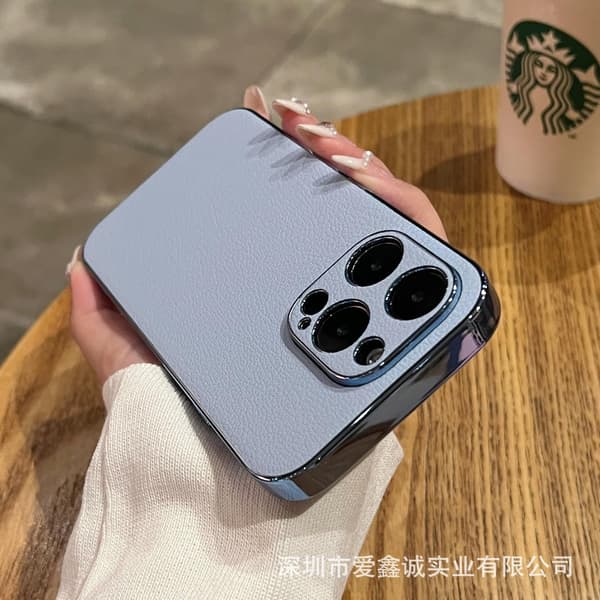 Etui til iPhone 14Pro Far Peak Blue Premium Litchi Lær Plating Full