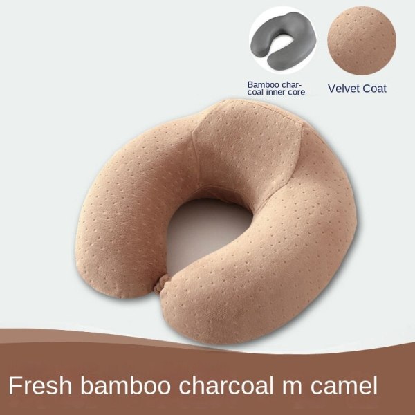 Mjuk bekväm resekudde Passar nack Memory Foam U-formad Slow Rebound Nackkudde Camel (bamboo charcoal) 30*31 * 9/13cm