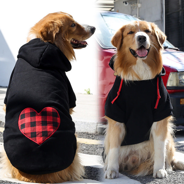 Kjæledyrklær Høst og vinter Fleece Glidelås Lommegenser Stor, Medium og Liten Love plaid, black sweater 4XL (about 28-50 Jin pet)