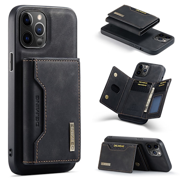 Etui til iPhone 14 Pro kombineret sort magnetisk kortholder delt pung læder