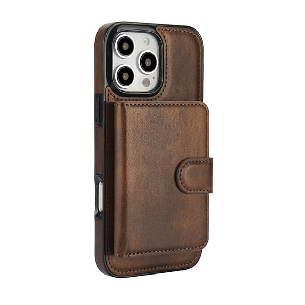Fodral för iPhone 13 brun solid magnetisk delad korthållare multi kort fullt anti-fall