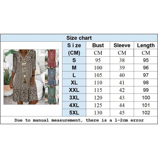 Blomsterprint mellemlange ærmer V-hals mellemlang kjole kvinder Blue S