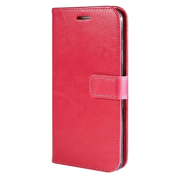 Fodral för iPhone 13 Pro Rosröd Crazy Horse Läderfodral Rektangulärt Spänne Crazy Solid Färg
