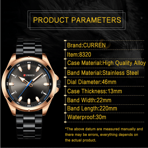 Herreure Steel Belt Quartz Watch Vandtæt Watch Gift Gold Shell white surface