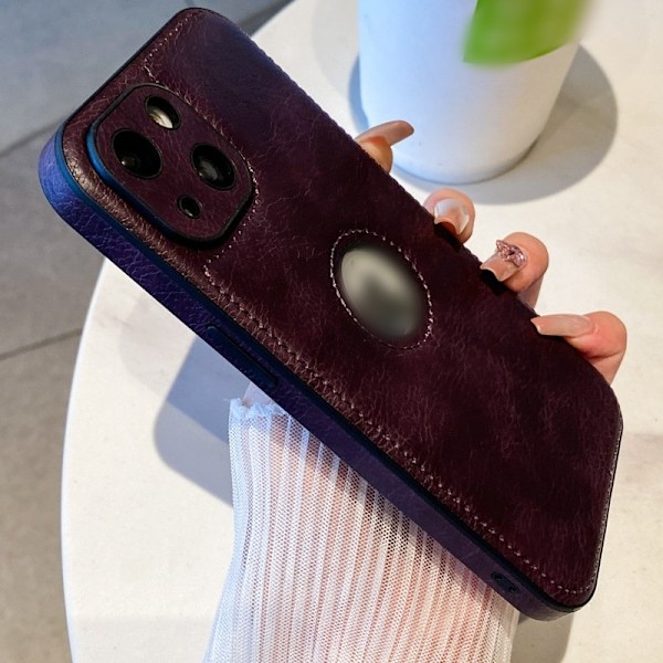 Fodral för iPhone15Plus lila K1 \"solid läderstruktur saknas etikett Fodral\" business retro struktur