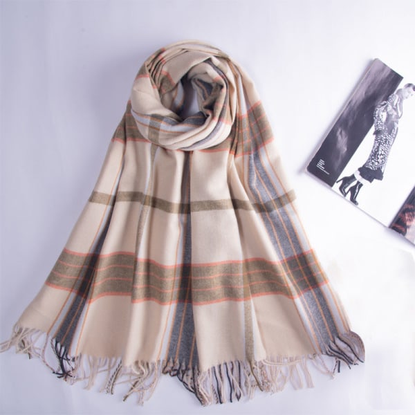 Imitation Cashmere Dam Vinter Scarf Filt Wrap Sjal Varm Mjuk Color stripe yellow 190*70CM