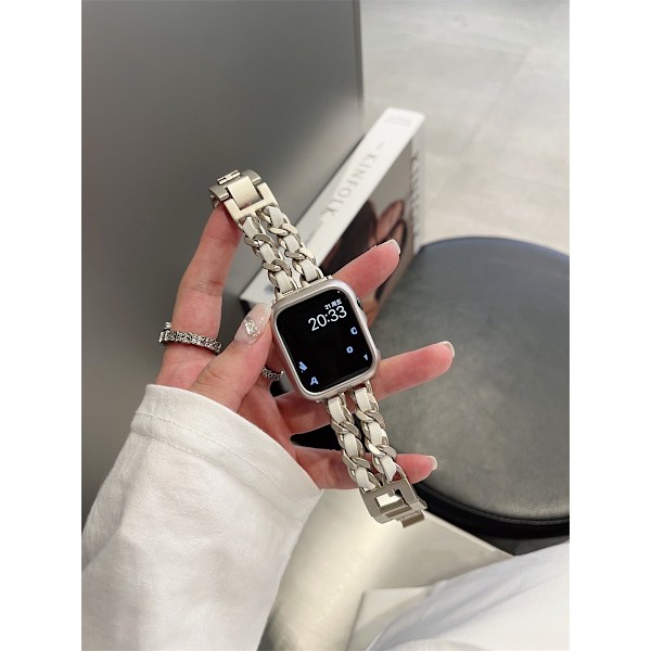 Klockarmband för Apple Watch iWatch 38/40/41/ 10:e generationen 42mm universal stjärnljus vitt läder