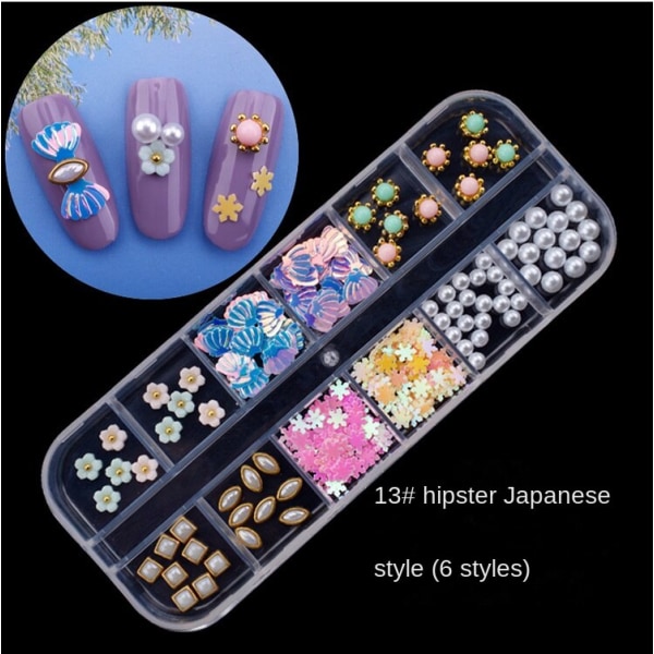 Negledekorationer til neglekunst Rhinstens bundbor Hulnitter Negle Rhinestone-klæbende pailletter Farverige krystaller 13-fresh Japanese style